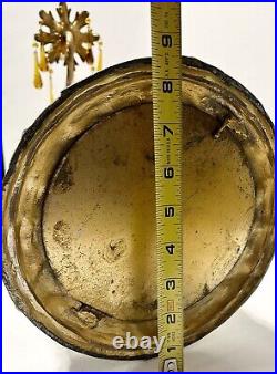 VTG Art Deco Brass Amber Glass Electric 3 Arm Candelabra Table Lamp Lighted Base