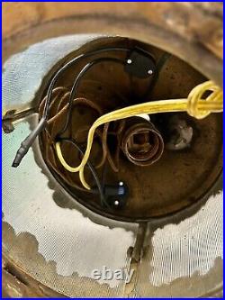 VTG Art Deco Brass Amber Glass Electric 3 Arm Candelabra Table Lamp Lighted Base