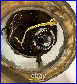 VTG Art Deco Brass Amber Glass Electric 3 Arm Candelabra Table Lamp Lighted Base