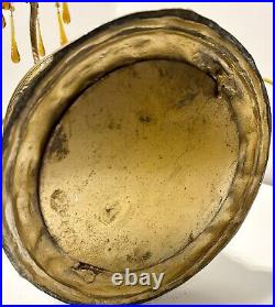 VTG Art Deco Brass Amber Glass Electric 3 Arm Candelabra Table Lamp Lighted Base