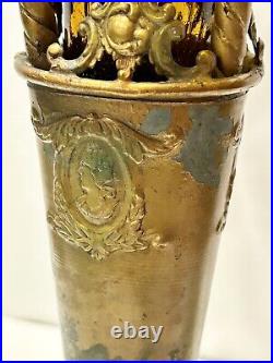 VTG Art Deco Brass Amber Glass Electric 3 Arm Candelabra Table Lamp Lighted Base