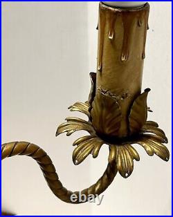 VTG Art Deco Brass Amber Glass Electric 3 Arm Candelabra Table Lamp Lighted Base