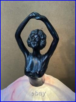 VTG Art Deco Bronze Finish Ballerina Lamp with Glass Skirt Shade 17 Statue Light