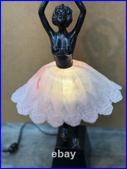 VTG Art Deco Bronze Finish Ballerina Lamp with Glass Skirt Shade 17 Statue Light