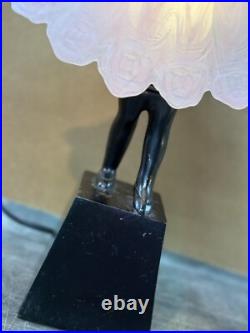 VTG Art Deco Bronze Finish Ballerina Lamp with Glass Skirt Shade 17 Statue Light