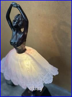VTG Art Deco Bronze Finish Ballerina Lamp with Glass Skirt Shade 17 Statue Light