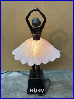 VTG Art Deco Bronze Finish Ballerina Lamp with Glass Skirt Shade 17 Statue Light