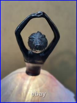 VTG Art Deco Bronze Finish Ballerina Lamp with Glass Skirt Shade 17 Statue Light