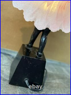VTG Art Deco Bronze Finish Ballerina Lamp with Glass Skirt Shade 17 Statue Light