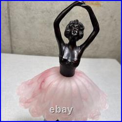 VTG Art Deco Bronze Finish Ballerina Lamp with Glass Skirt Shade 17 Statue Light