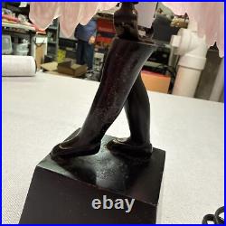 VTG Art Deco Bronze Finish Ballerina Lamp with Glass Skirt Shade 17 Statue Light