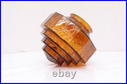 VTG Art Deco Crackle Amber Glass Pendant Ceiling Light Globe Shade Skyscraper