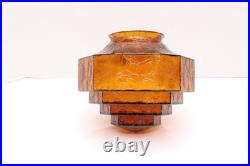VTG Art Deco Crackle Amber Glass Pendant Ceiling Light Globe Shade Skyscraper