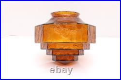 VTG Art Deco Crackle Amber Glass Pendant Ceiling Light Globe Shade Skyscraper