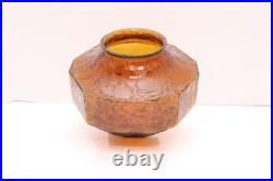 VTG Art Deco Crackle Amber Glass Pendant Ceiling Light Globe Shade Skyscraper