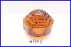 VTG Art Deco Crackle Amber Glass Pendant Ceiling Light Globe Shade Skyscraper