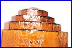 VTG Art Deco Crackle Amber Glass Pendant Ceiling Light Globe Shade Skyscraper