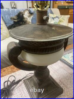 VTG Art Deco Table Lamp Beautiful Frosted Glass Heavy Base