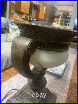 VTG Art Deco Table Lamp Beautiful Frosted Glass Heavy Base