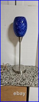 VTG Beautiful Blue Glass Art Deco Table Lamp WithDimmer Tested Works Great
