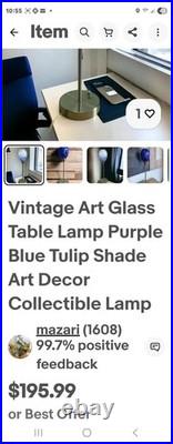 VTG Beautiful Blue Glass Art Deco Table Lamp WithDimmer Tested Works Great