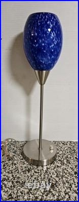 VTG Beautiful Blue Glass Art Deco Table Lamp WithDimmer Tested Works Great