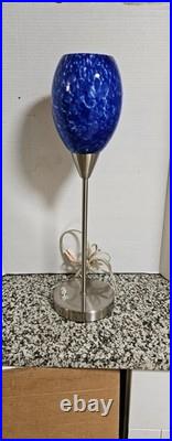 VTG Beautiful Blue Glass Art Deco Table Lamp WithDimmer Tested Works Great