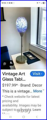 VTG Beautiful Blue Glass Art Deco Table Lamp WithDimmer Tested Works Great