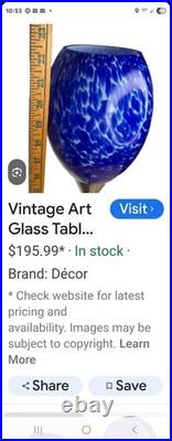VTG Beautiful Blue Glass Art Deco Table Lamp WithDimmer Tested Works Great