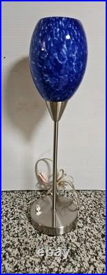 VTG Beautiful Blue Glass Art Deco Table Lamp WithDimmer Tested Works Great