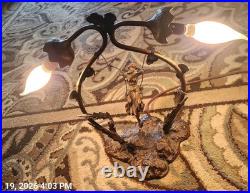 VTG Bronze Lady Double Tulip Art Deco Lamp signed E Schmidt Kestner c1920's