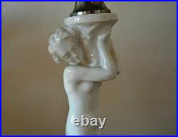 VTG Czech ART DECO 1930 Keramiklampe Wolkenkratzer Glasschirm Bechyne