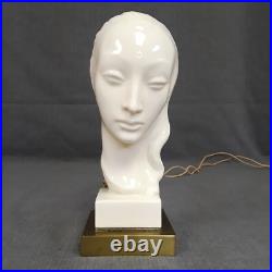VTG Lenox Art Deco Lamp Female Bust Brass Base Glowing Face Geza de Vegh RARE