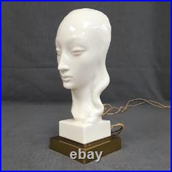 VTG Lenox Art Deco Lamp Female Bust Brass Base Glowing Face Geza de Vegh RARE