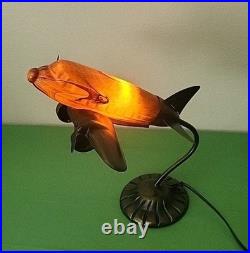 VTG MCM. Art Deco. Douglas DC Airplane. Handblown Glass/Metal. Table Lamp