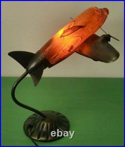 VTG MCM. Art Deco. Douglas DC Airplane. Handblown Glass/Metal. Table Lamp
