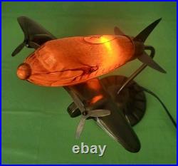 VTG MCM. Art Deco. Douglas DC Airplane. Handblown Glass/Metal. Table Lamp