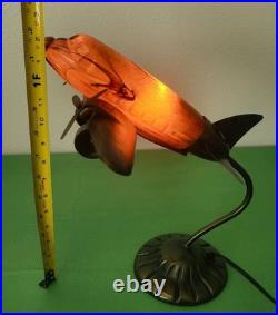 VTG MCM. Art Deco. Douglas DC Airplane. Handblown Glass/Metal. Table Lamp