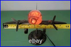 VTG MCM. Art Deco. Douglas DC Airplane. Handblown Glass/Metal. Table Lamp