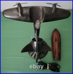 VTG MCM. Art Deco. Douglas DC Airplane. Handblown Glass/Metal. Table Lamp