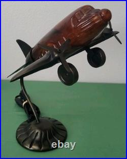 VTG MCM. Art Deco. Douglas DC Airplane. Handblown Glass/Metal. Table Lamp