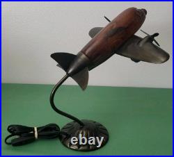 VTG MCM. Art Deco. Douglas DC Airplane. Handblown Glass/Metal. Table Lamp
