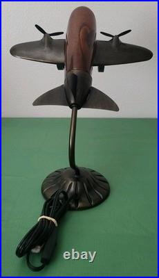 VTG MCM. Art Deco. Douglas DC Airplane. Handblown Glass/Metal. Table Lamp
