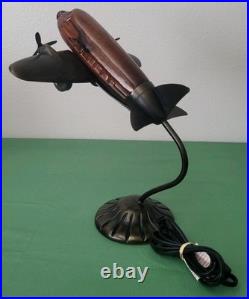 VTG MCM. Art Deco. Douglas DC Airplane. Handblown Glass/Metal. Table Lamp