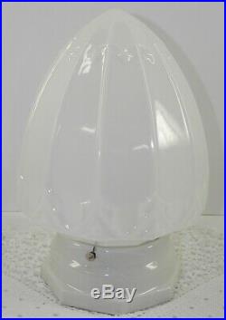 VTG Milk Glass ART DECO Pendant Ceiling Lamp Fixture 4Fitter CERAMIC LAMPHOLDER