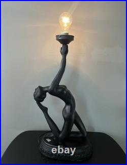 VTG RARE Art Deco Revival Nude Figural Table Lamp Matte Black 29 WORKS