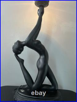 VTG RARE Art Deco Revival Nude Figural Table Lamp Matte Black 29 WORKS