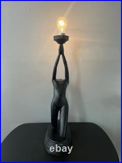 VTG RARE Art Deco Revival Nude Figural Table Lamp Matte Black 29 WORKS