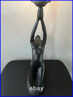 VTG RARE Art Deco Revival Nude Figural Table Lamp Matte Black 29 WORKS