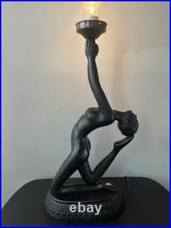 VTG RARE Art Deco Revival Nude Figural Table Lamp Matte Black 29 WORKS